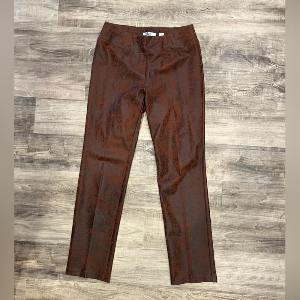 Lena Gabrielle Brown Faux Leather Snakeskin Cowgirl Bootcut Pants Size 8